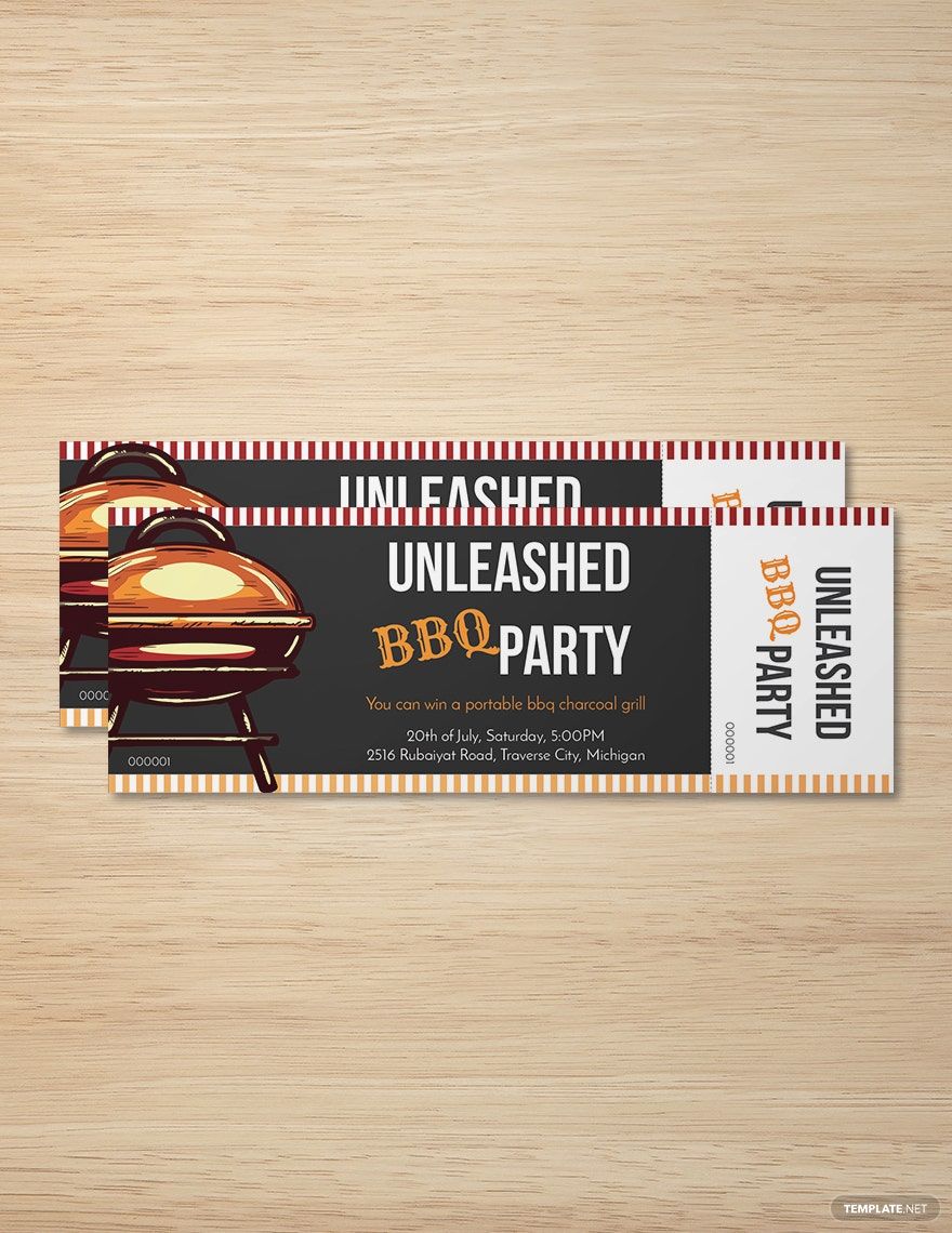 BBQ Fundraiser Ticket Template Illustrator, Word, Apple Pages, PSD