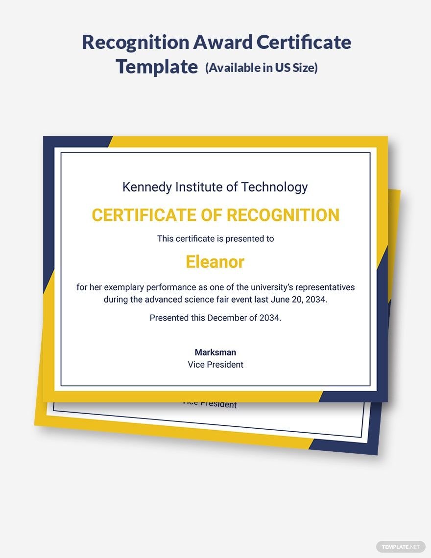 Recognition Award Certificate Template