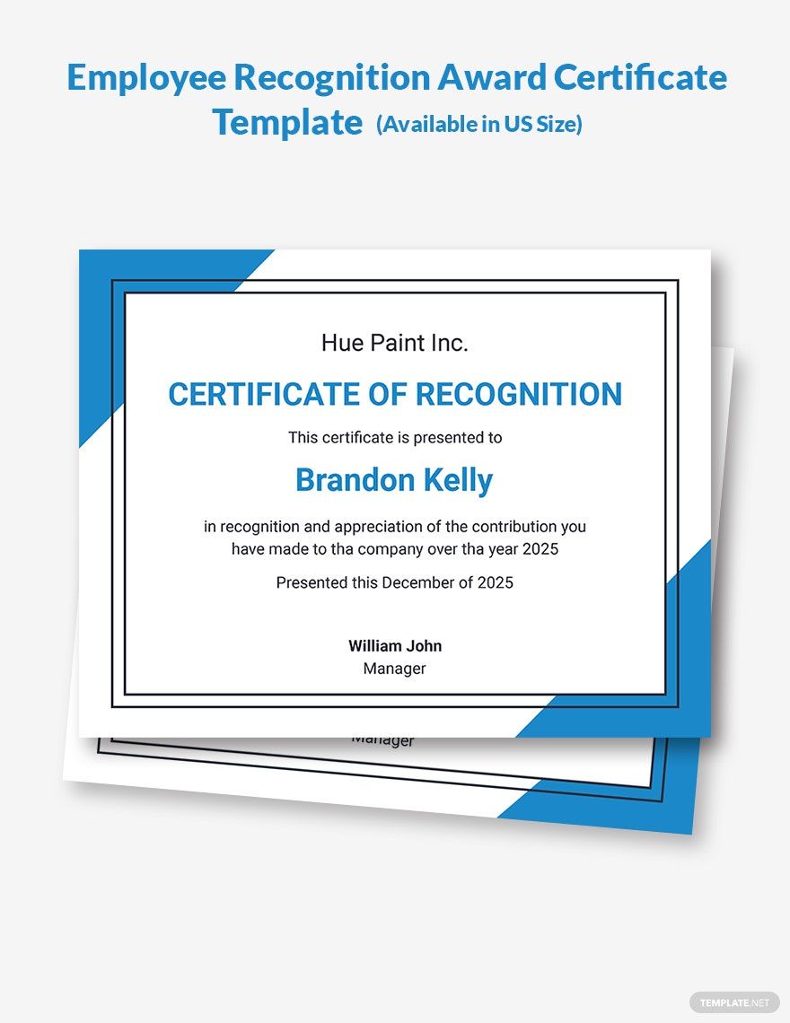Employee Recognition Award Certificate Template
