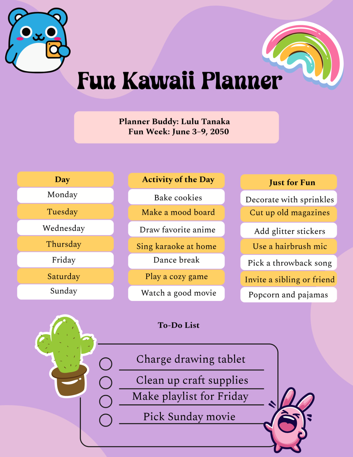 Free Fun Kawaii Planner Template