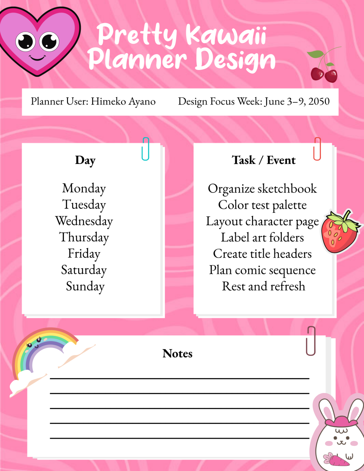 Free Pretty Kawaii Planner Design Template