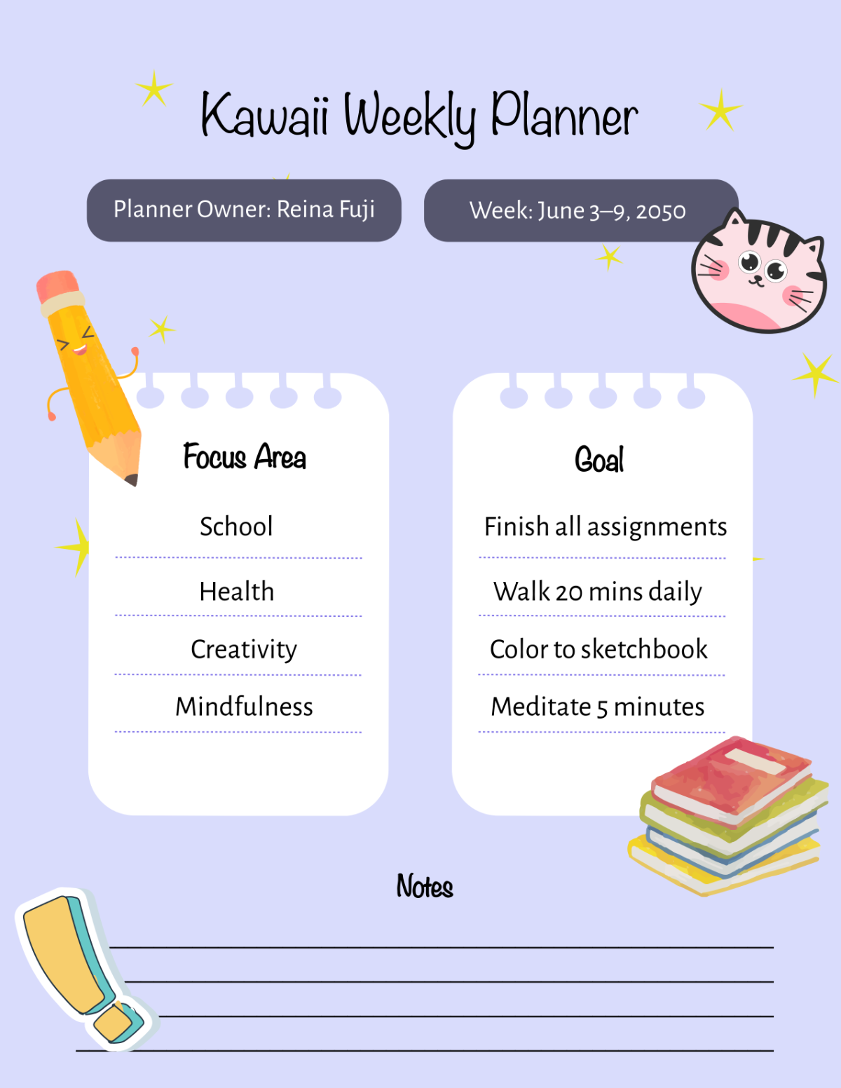 Free Kawaii Weekly Planner Template
