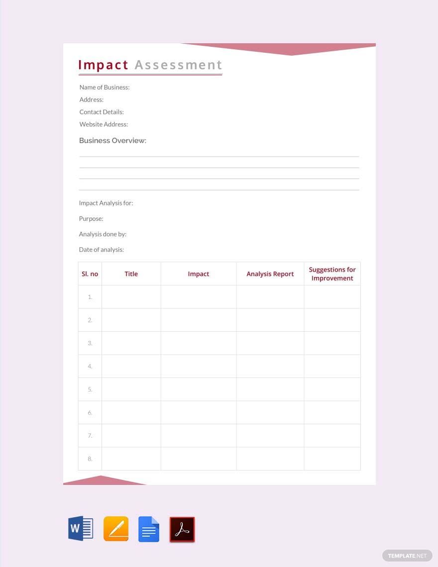 Impact Assessment Template in Word, Google Docs, PDF, Apple Pages