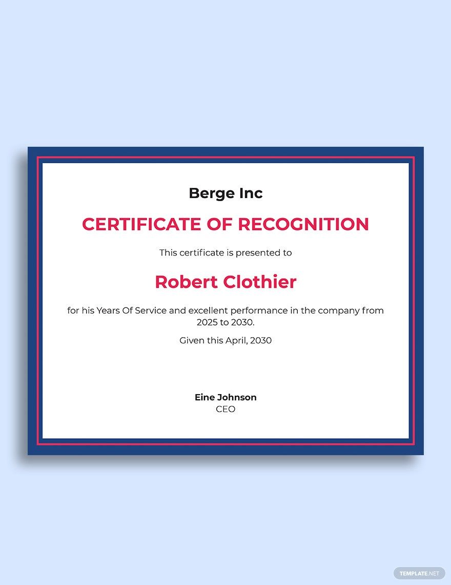 Free Employee Years Of Service Recognition Template