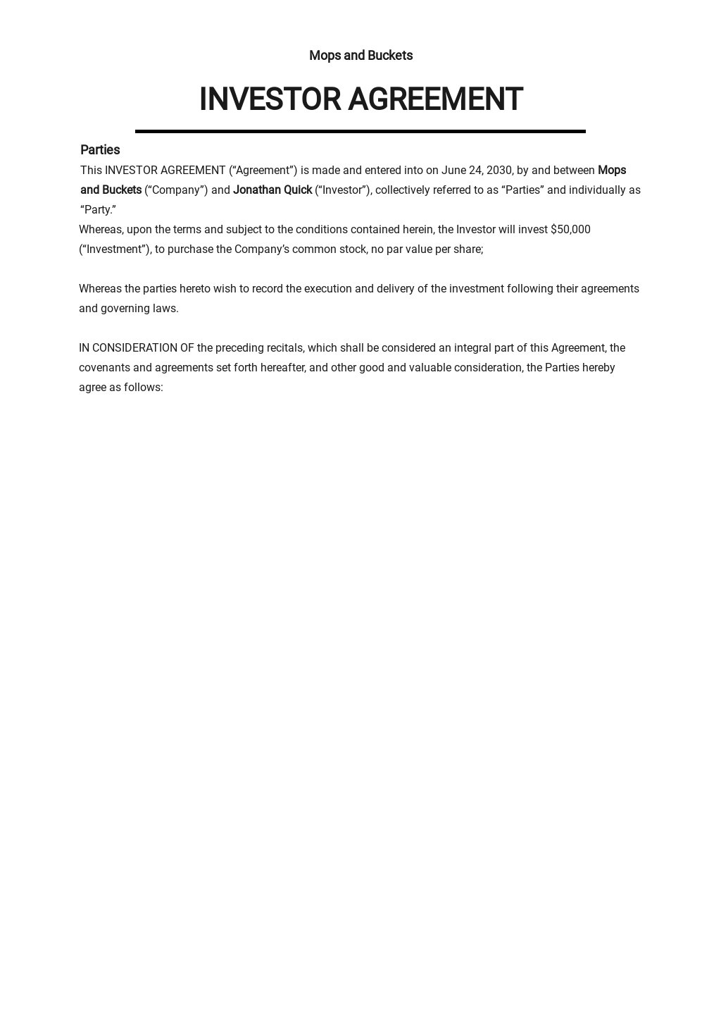 Startup Investment Agreement Template [Free PDF] Google Docs, Word