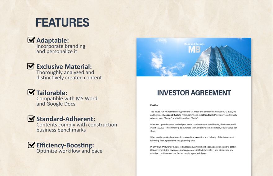 Startup Investor Agreement Template