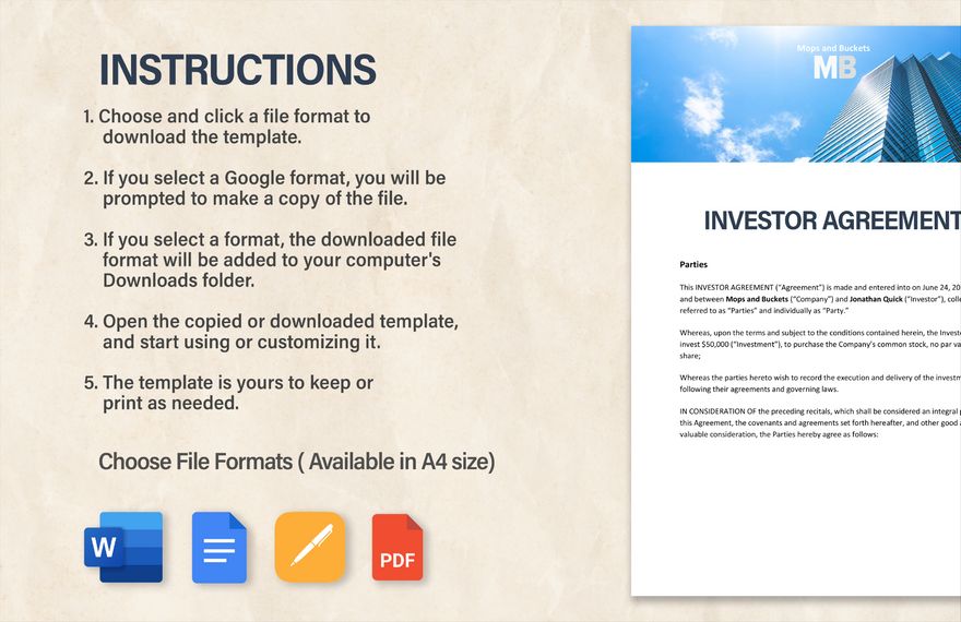 Startup Investor Agreement Template in PDF Pages Word Google Docs