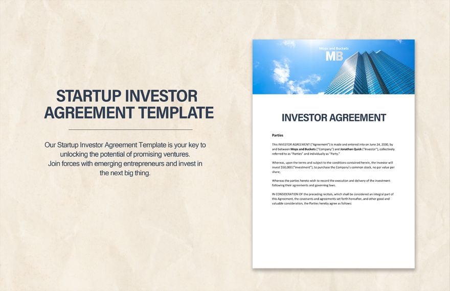 Startup Investor Agreement Template