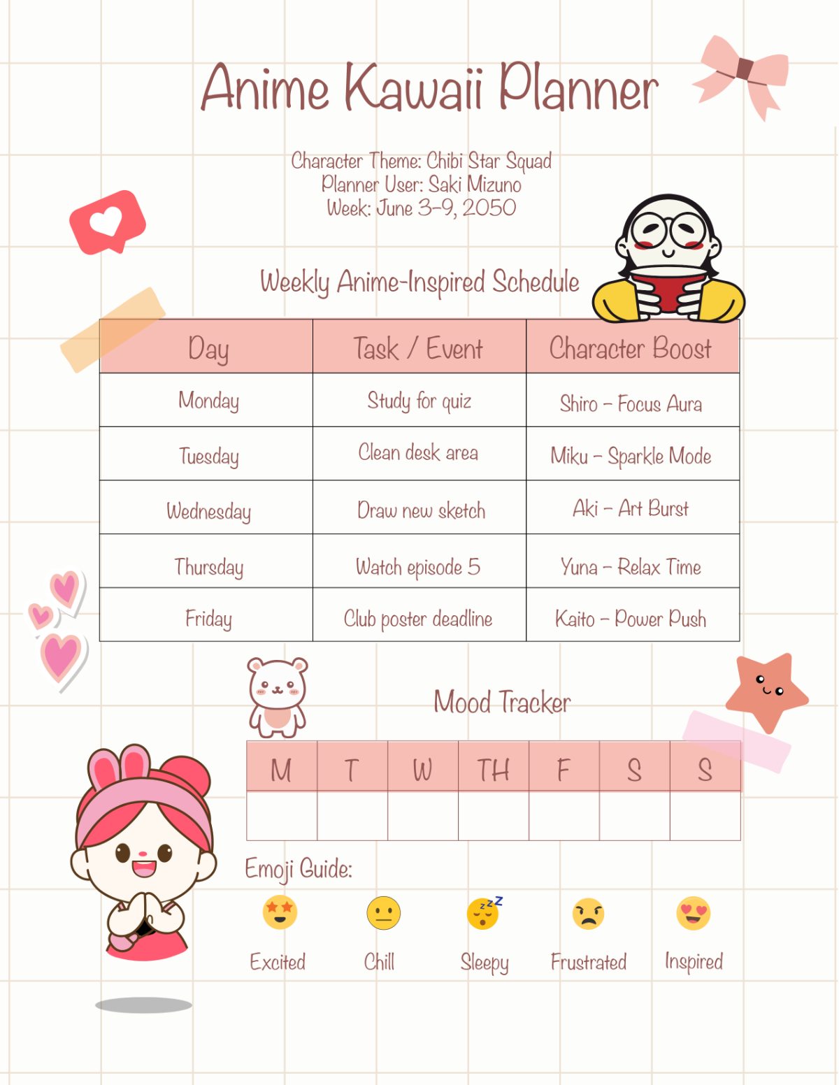 Free Anime Kawaii Planner Template