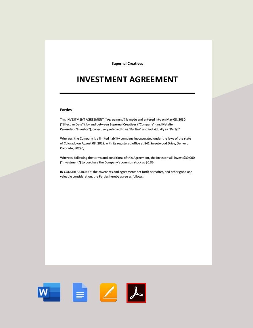 Startup Investment Agreement Template