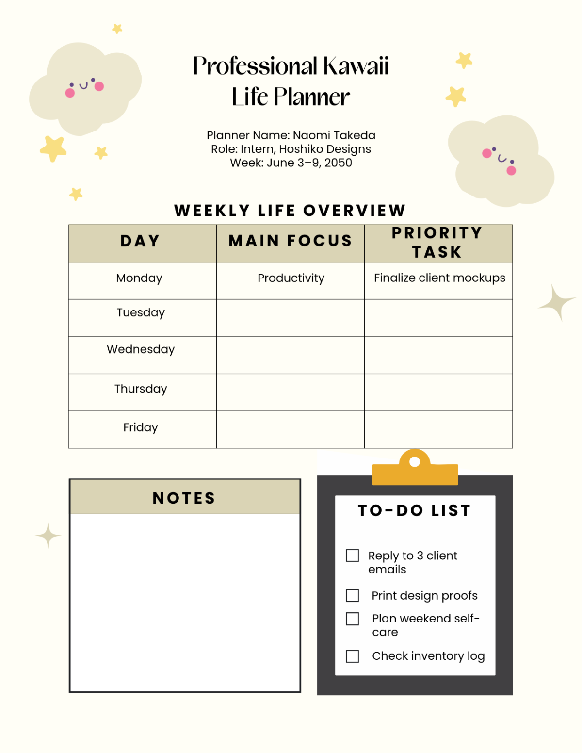 Free Professional Kawaii Life Planner Template