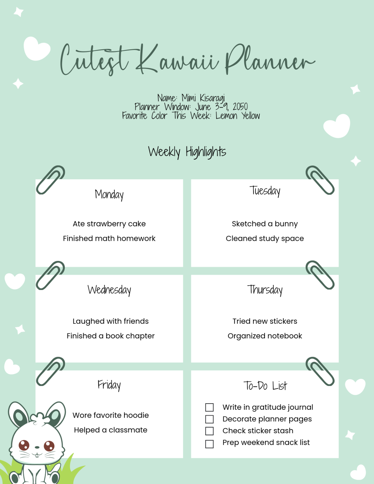 Free Cutest Kawaii Planner Template