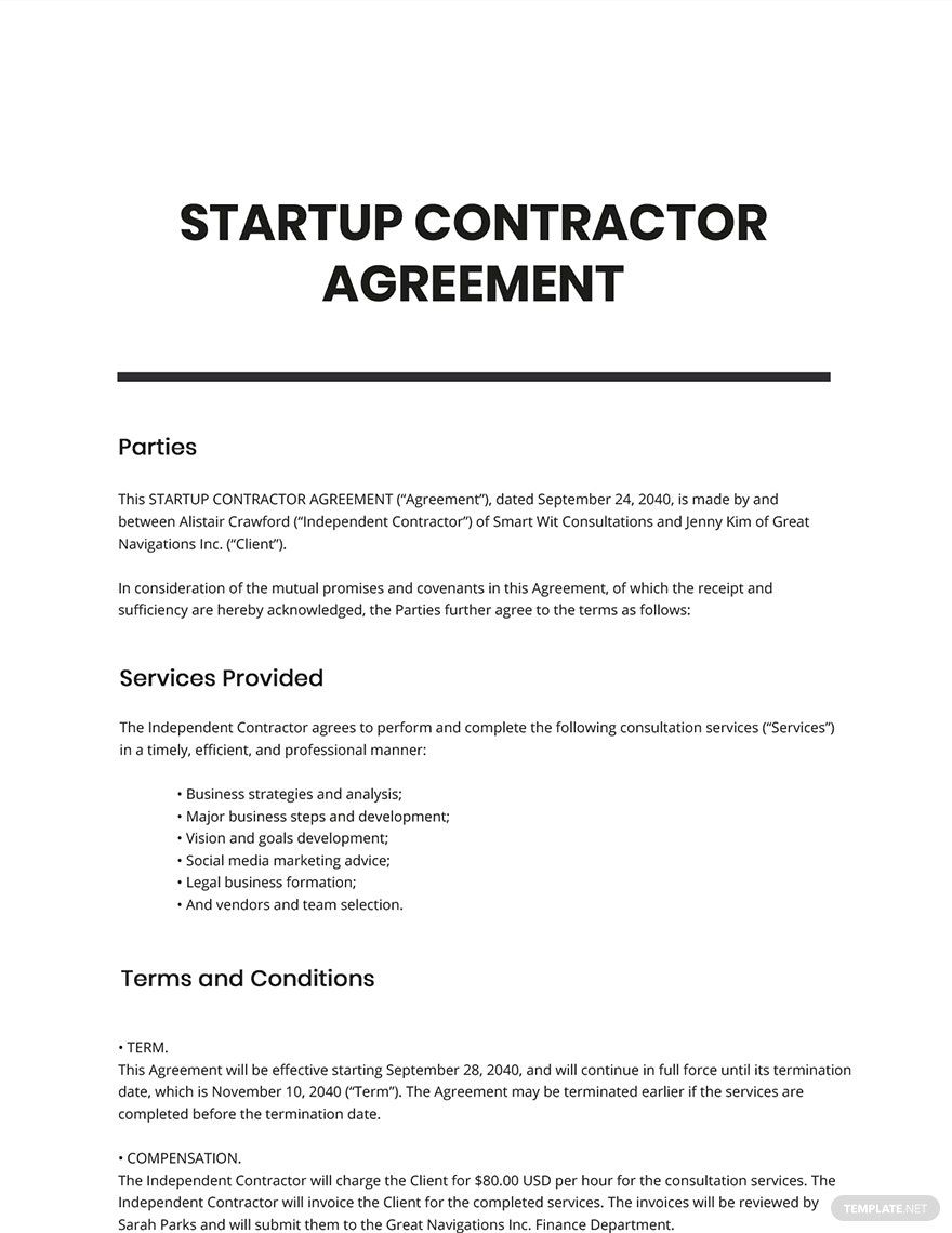 Startup Contractor Agreement Template