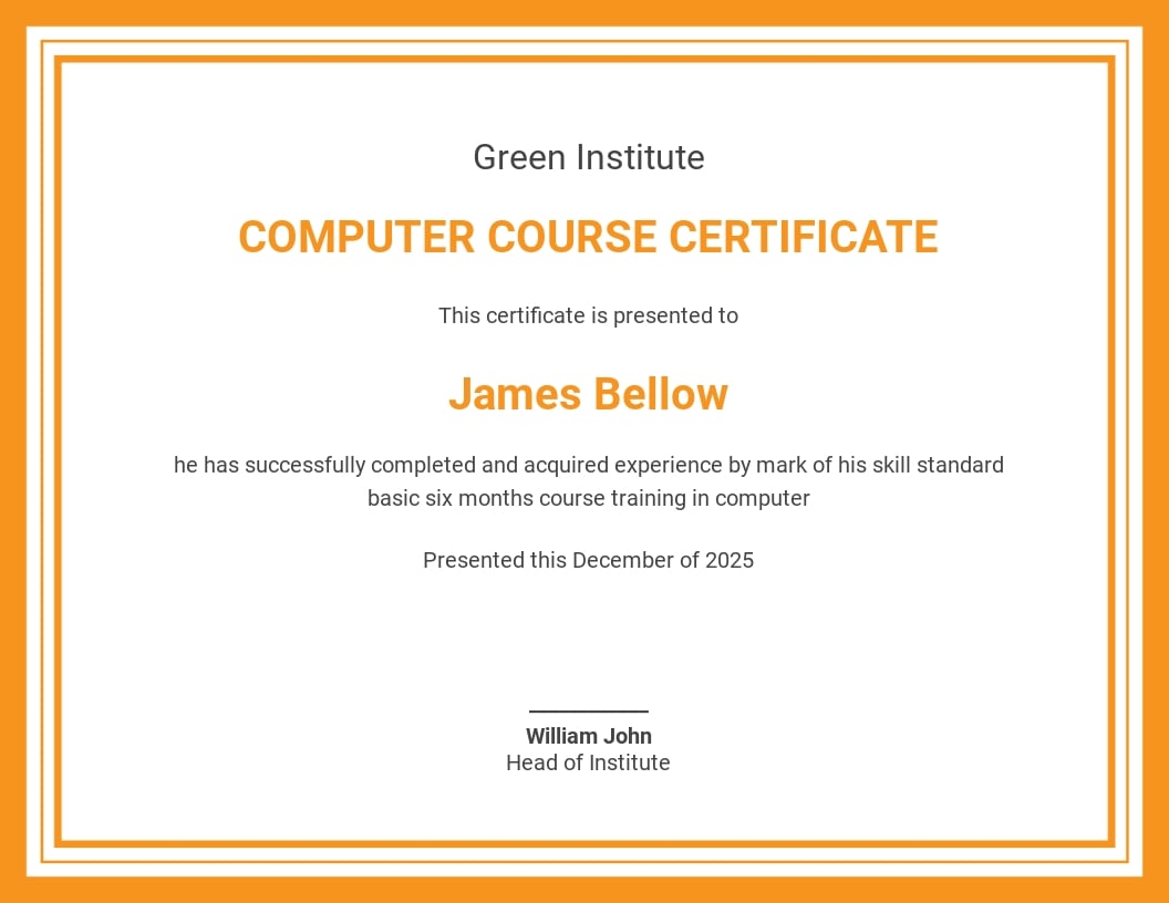Free Computer Course Certificate Template.jpe