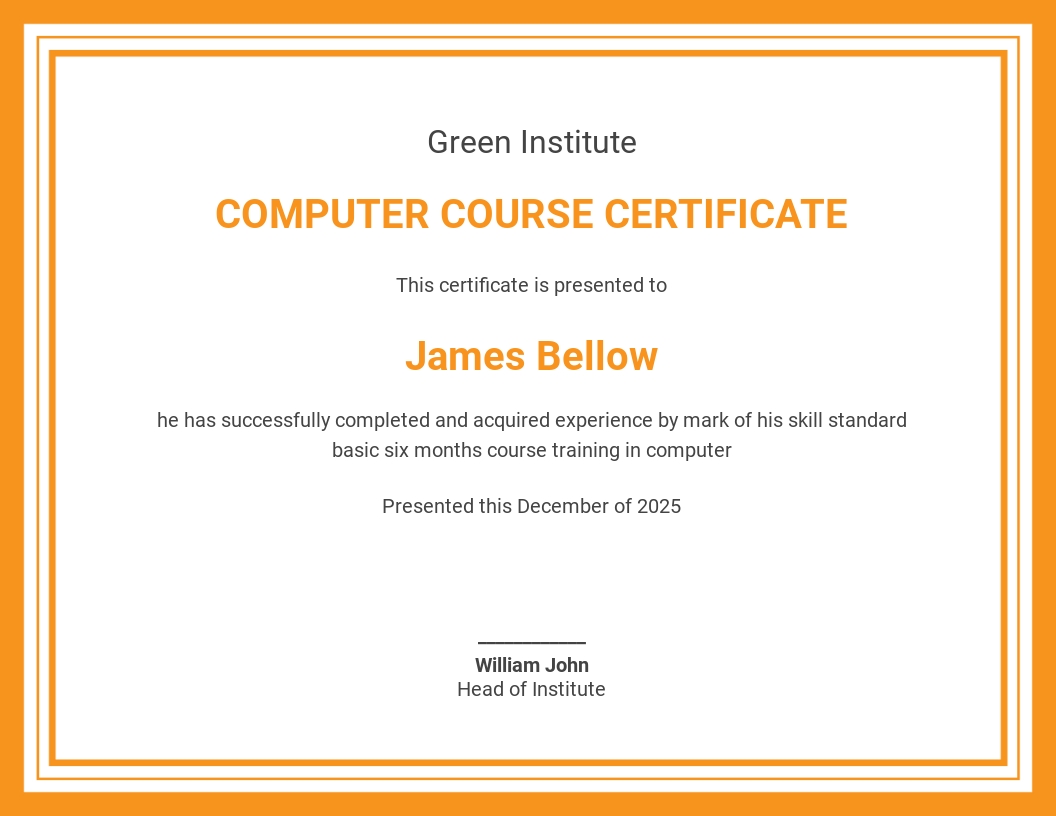 Format Of Computer Certificate