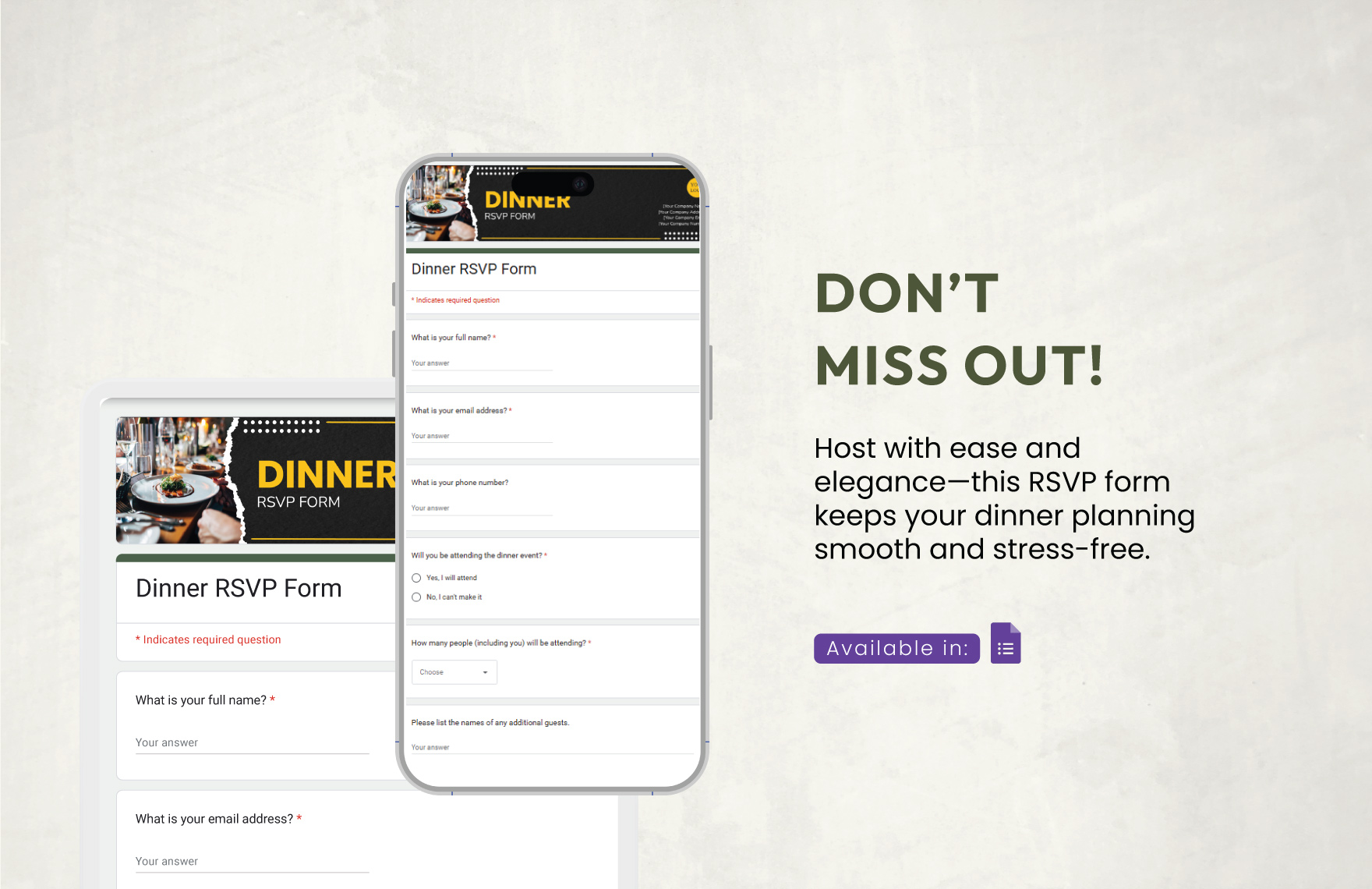 Dinner Rsvp Form Template