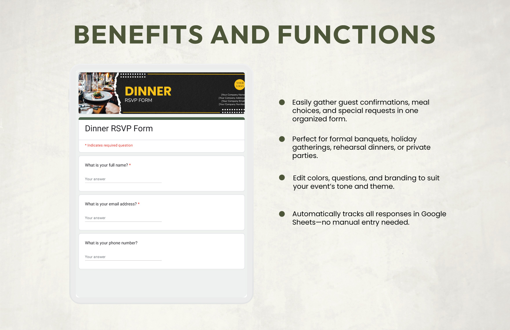 Dinner Rsvp Form Template