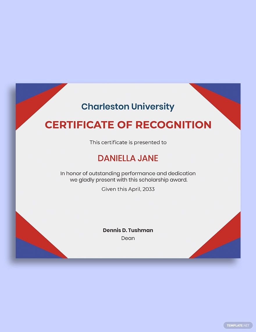Scholarship Recognition Certificate Template