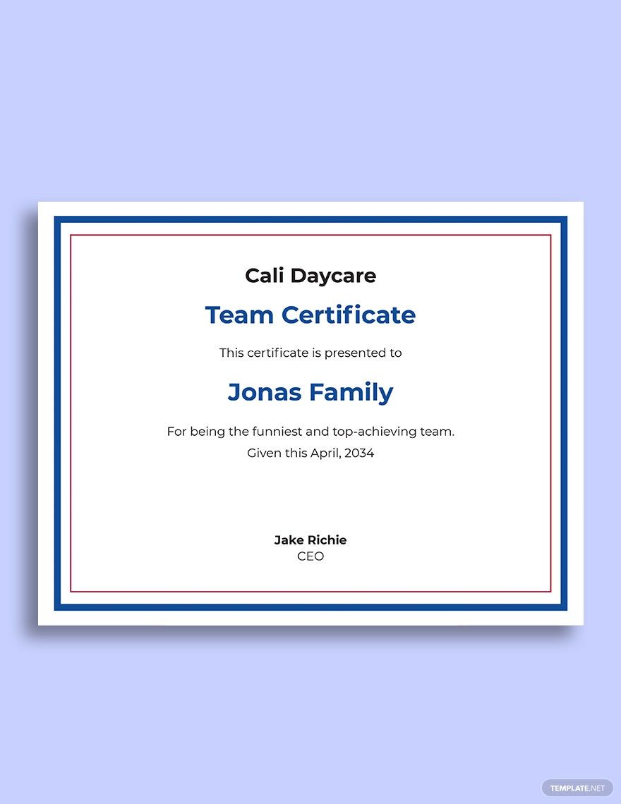 Team Recognition Certificate Template