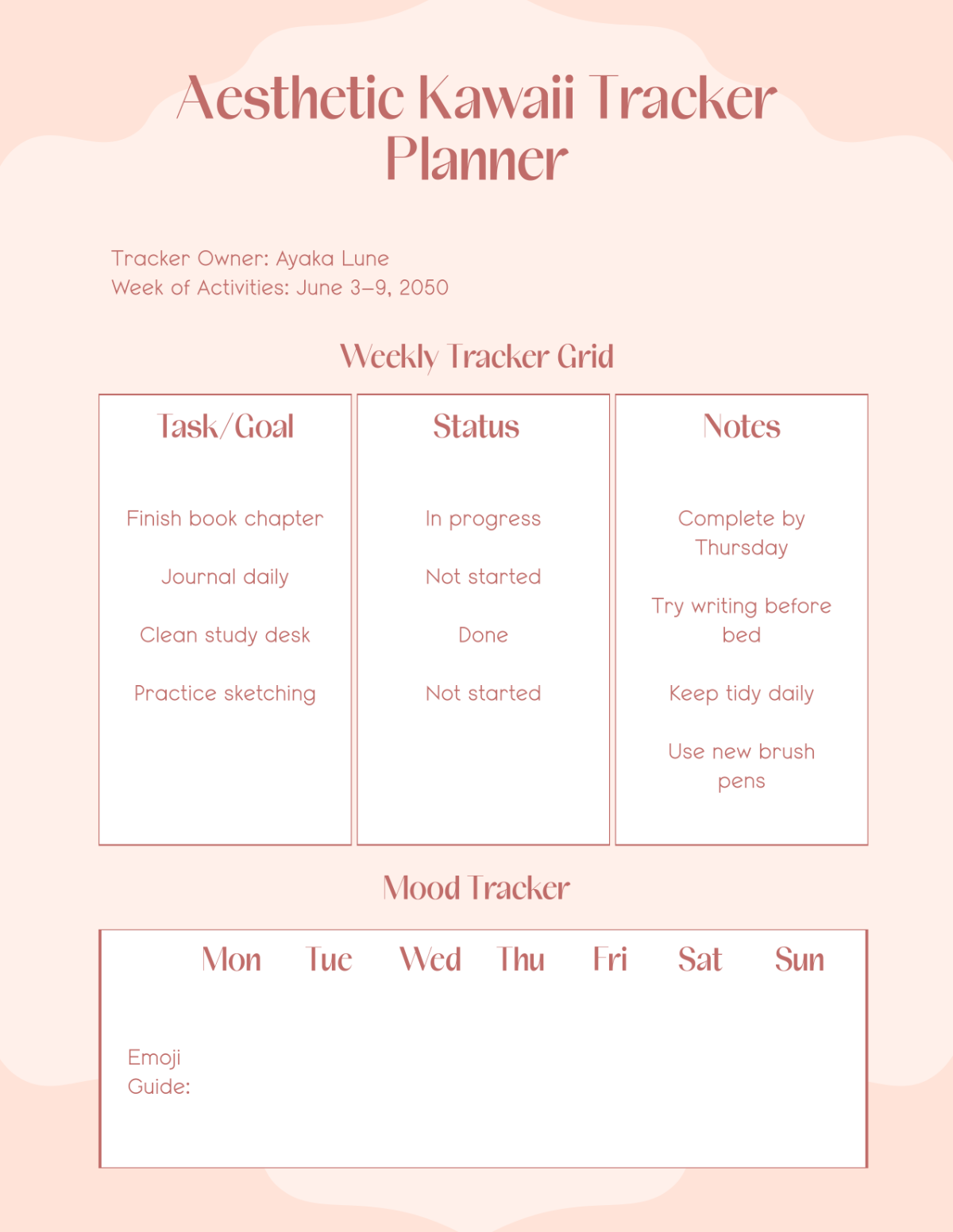 Free Aesthetic Kawaii Tracker Planner Template