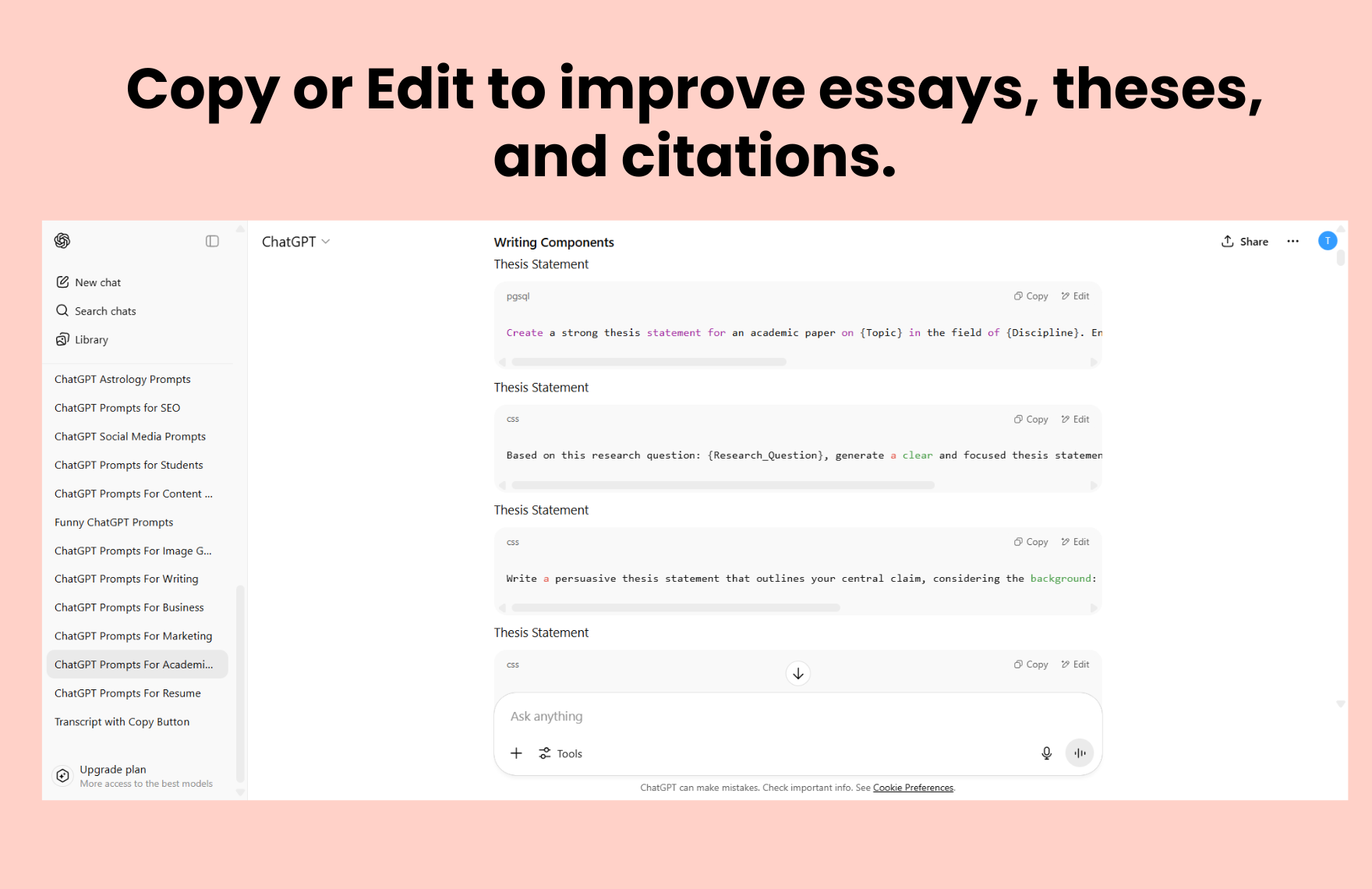 Free ChatGPT Prompts For Academic Writing Template