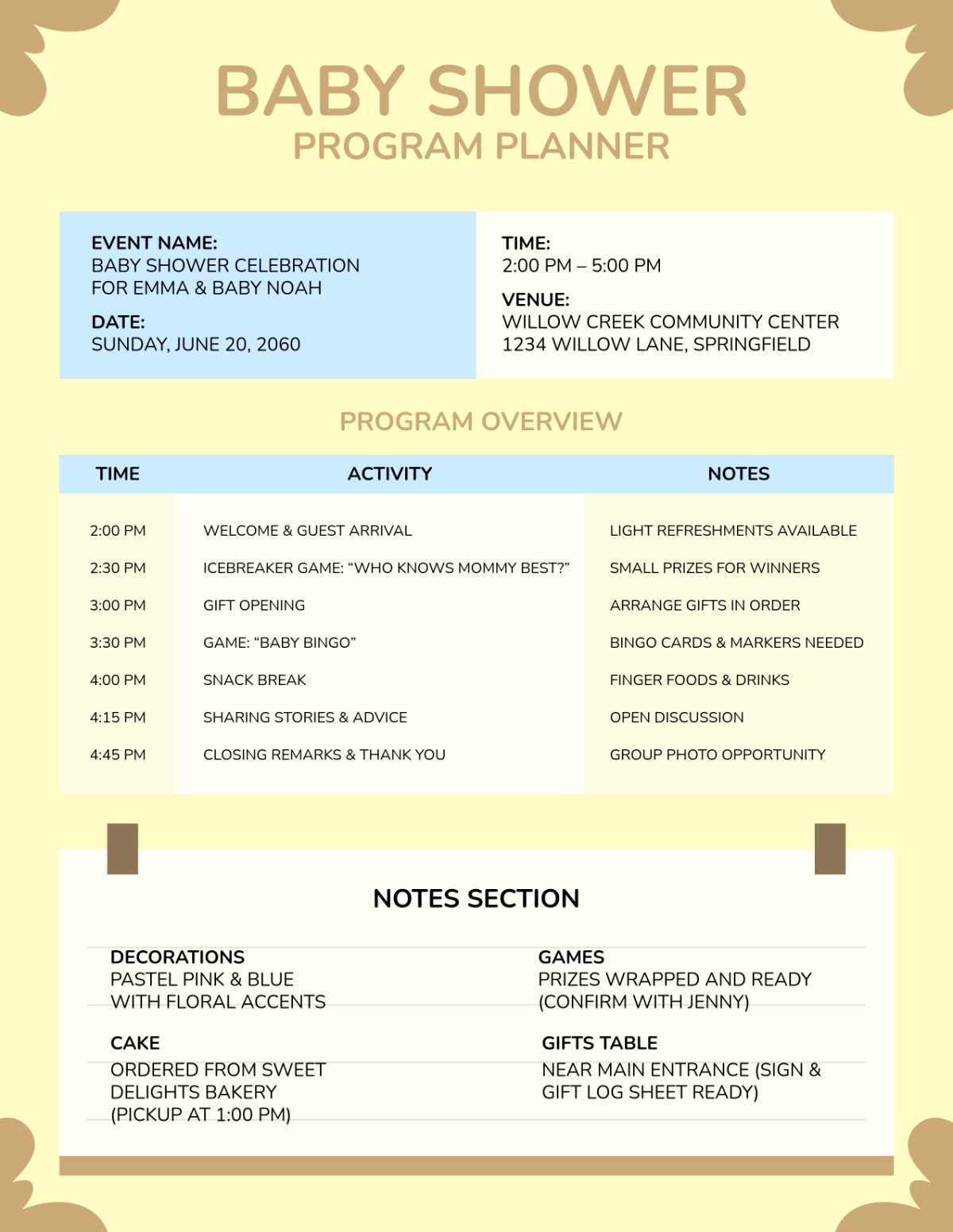 Baby Shower Program Planner