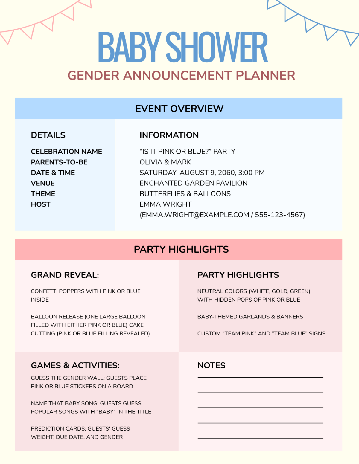 Free Baby Shower Gender Announcement Planner Template to Edit Online