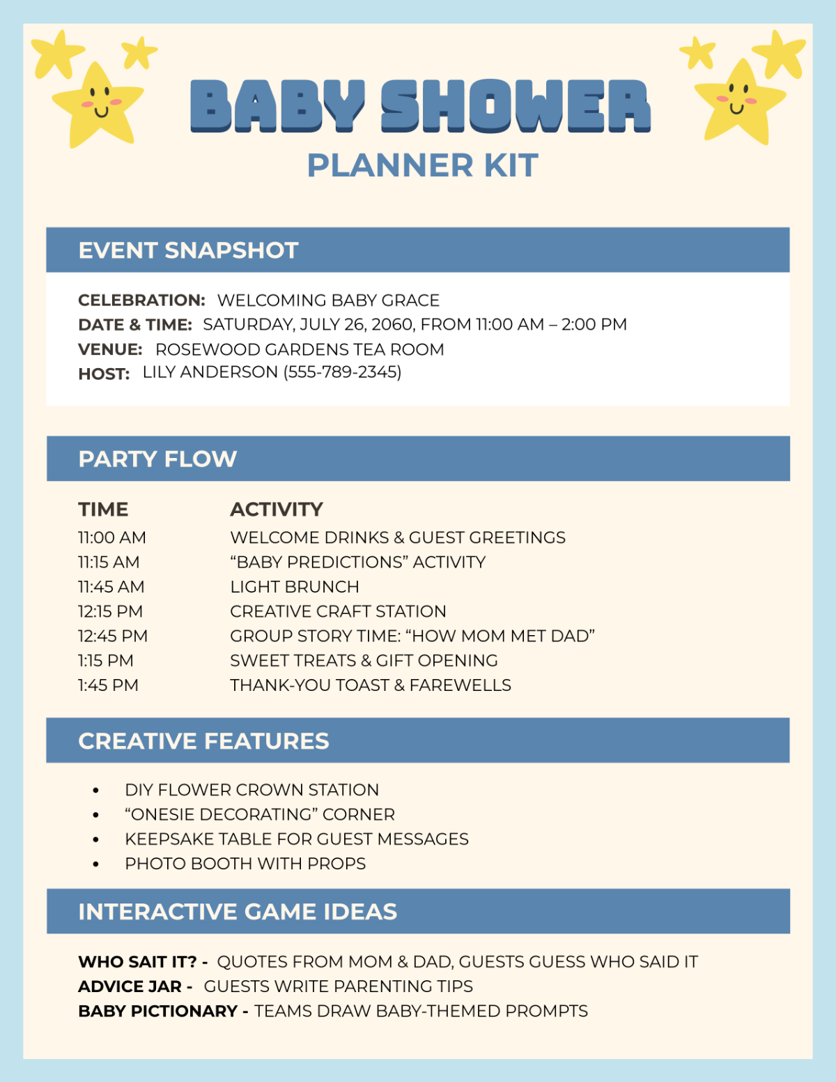 Free Baby Shower Planner Kit Template to Edit Online