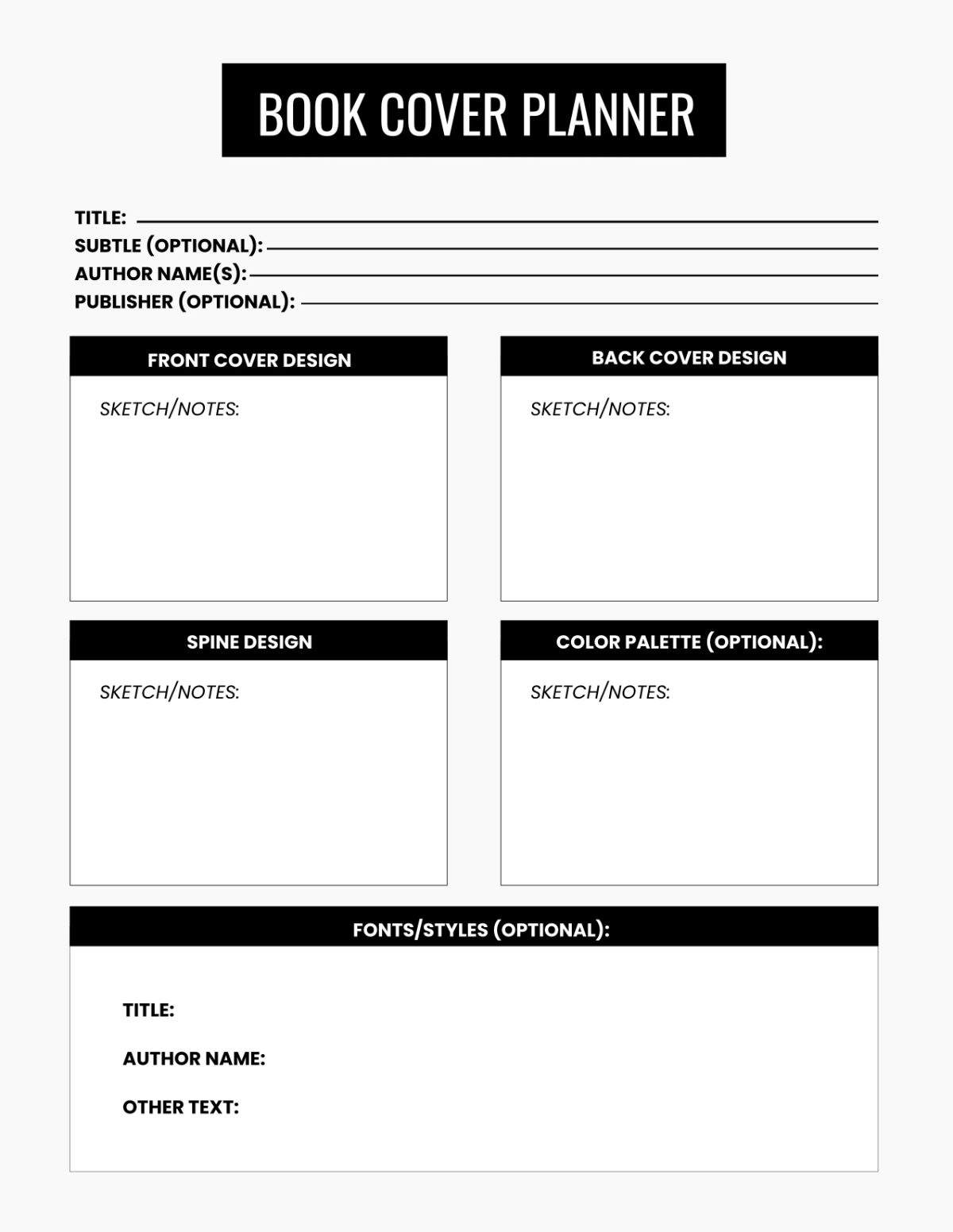 Free Blank Book Cover Planner Template to Edit Online