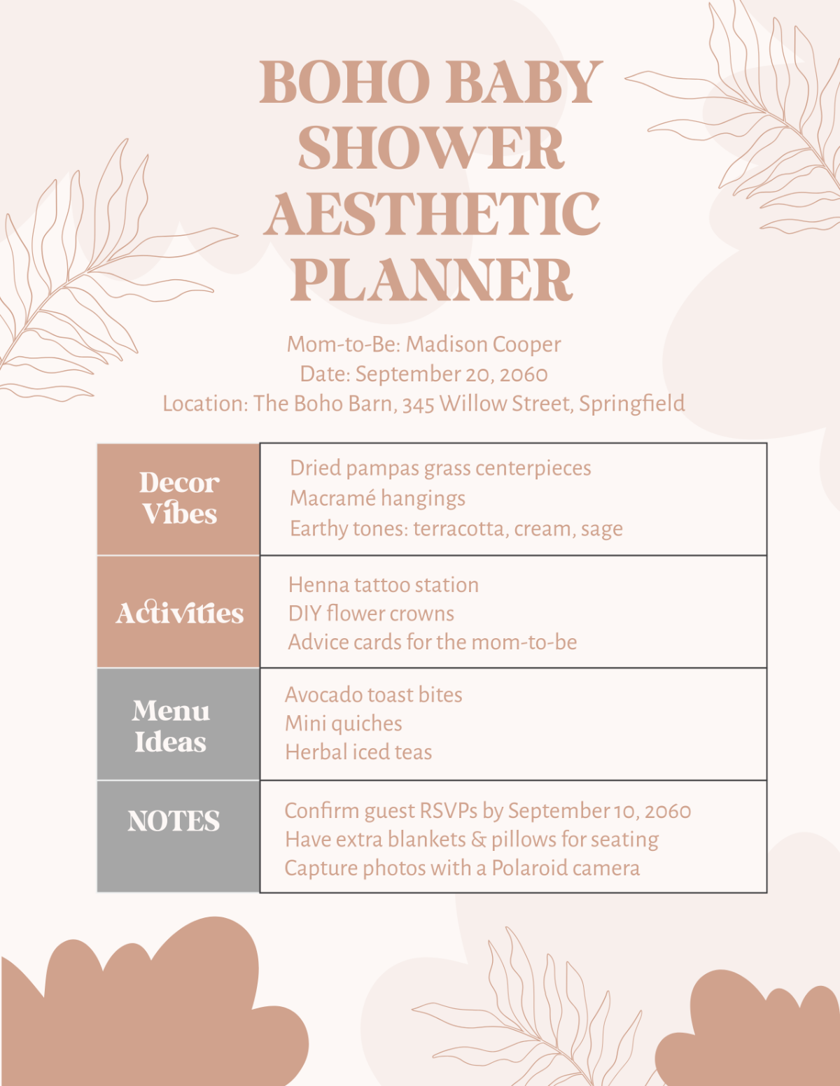 Free Boho Baby Shower Aesthetic Planner Template to Edit Online