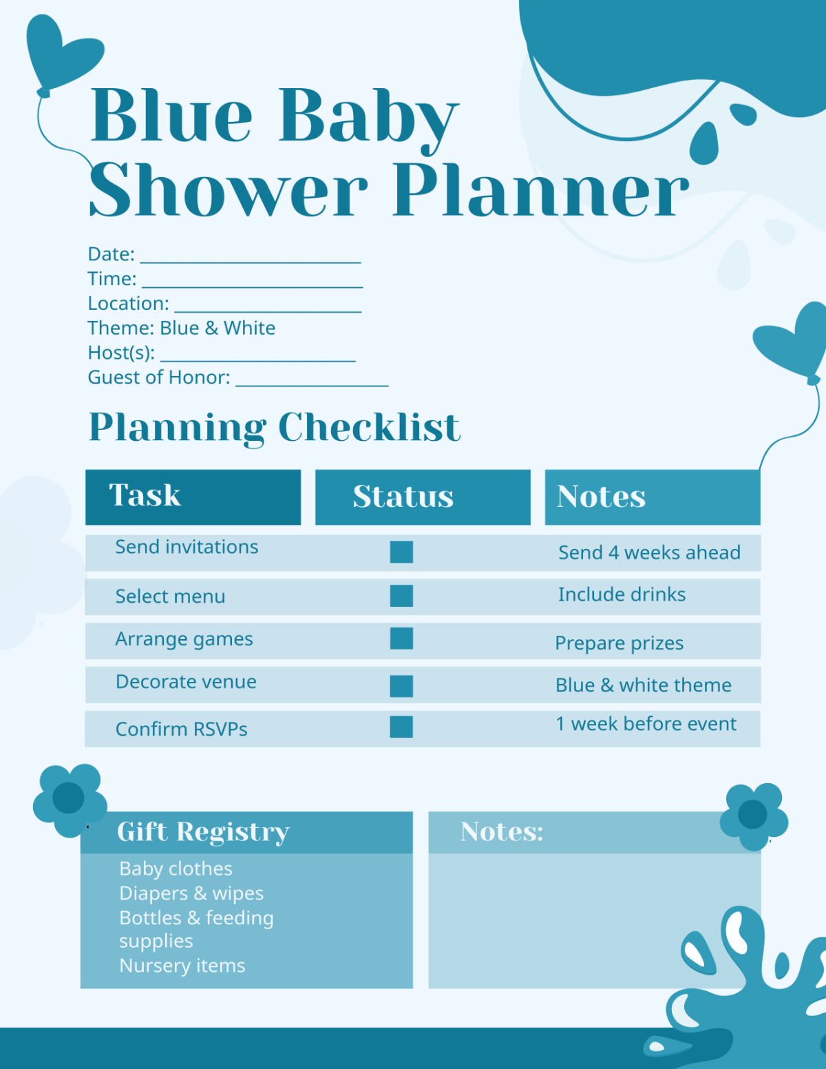 Free Blue Baby Shower Planner Template to Edit Online