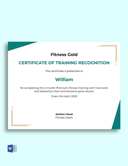 Training Recognition Certificate Template - Word