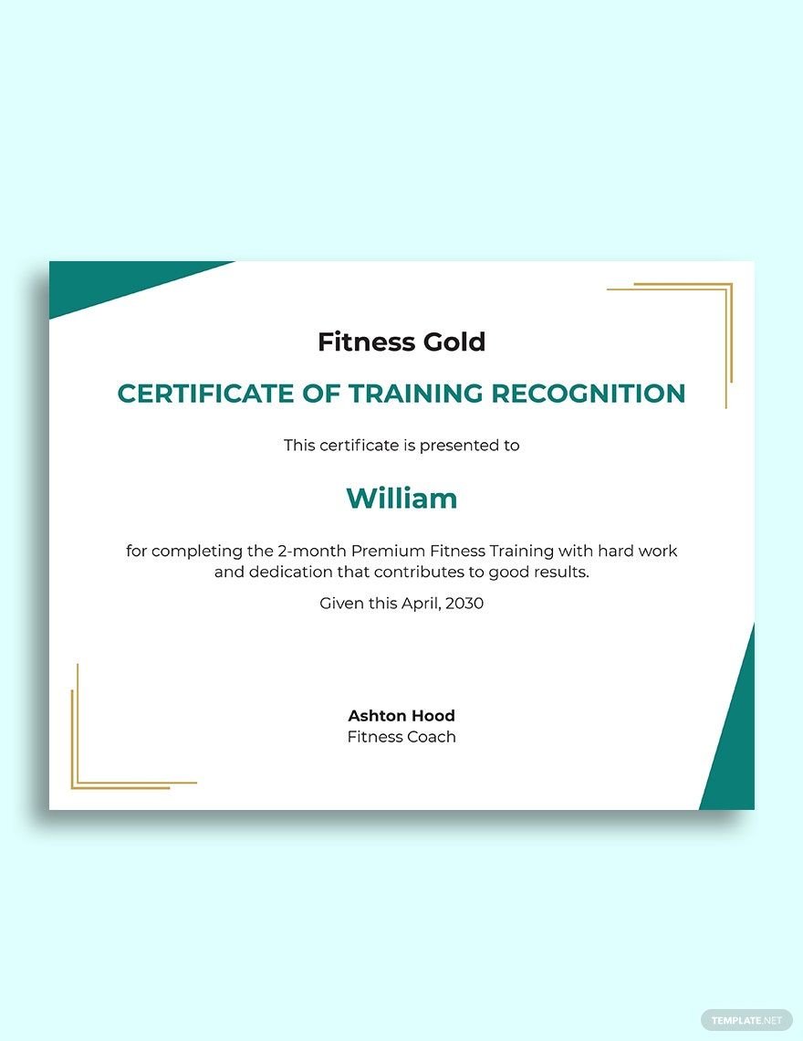 Training Recognition Certificate Template
