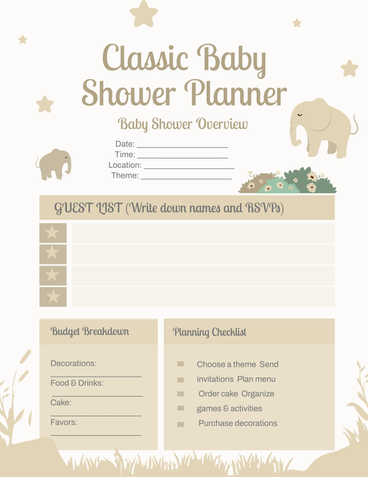 Free Classic Baby Shower Planner Template to Edit Online
