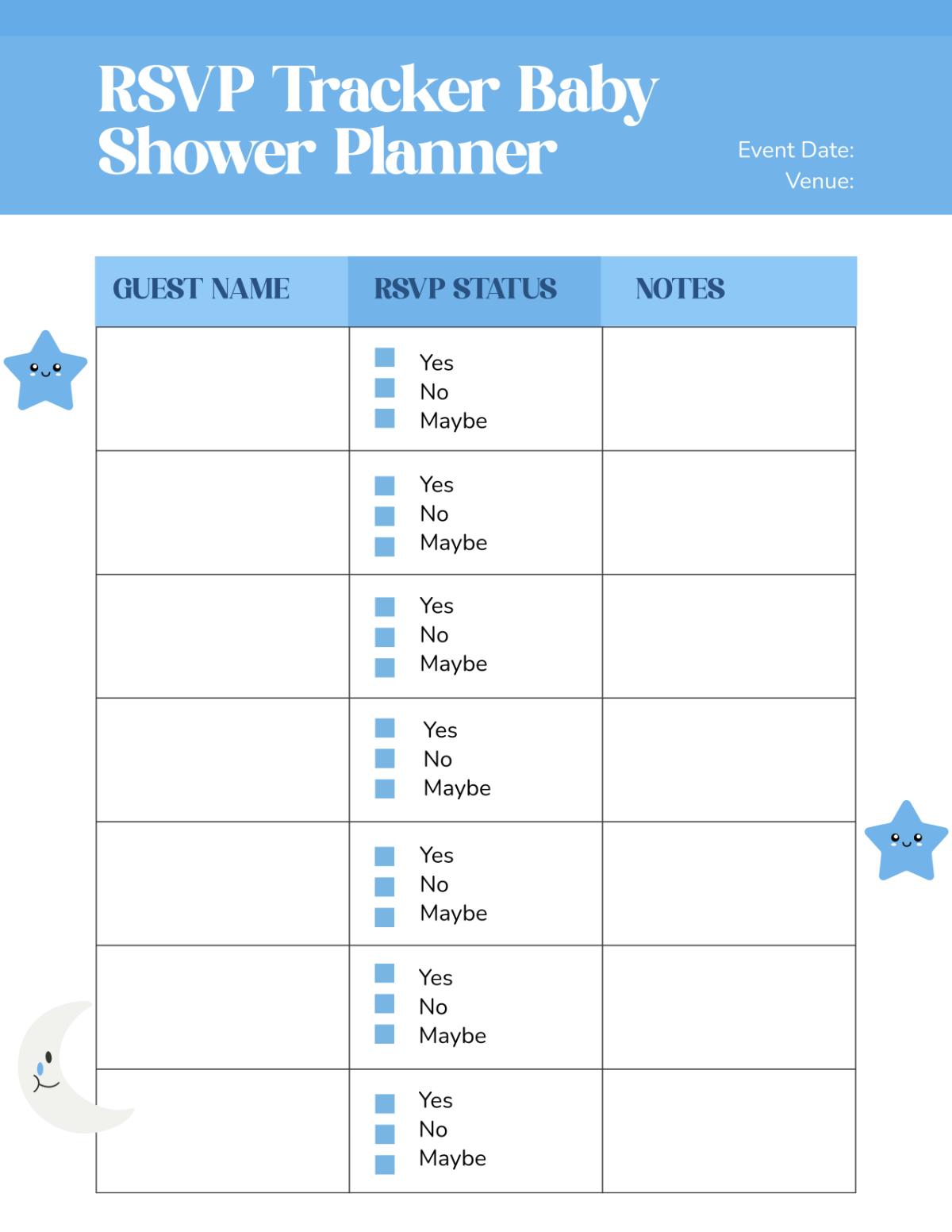 Free RSVP Tracker Baby Shower Planner Template to Edit Online