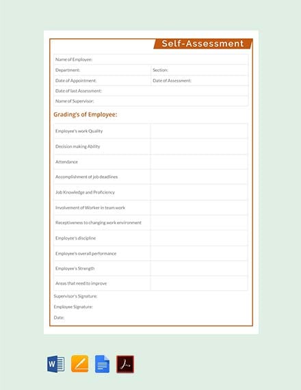 Free Self Assessment Template