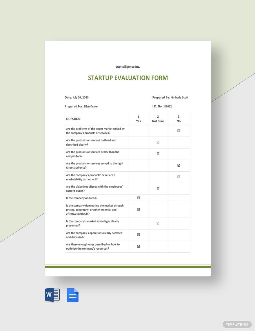 Startup Evaluation Form Template