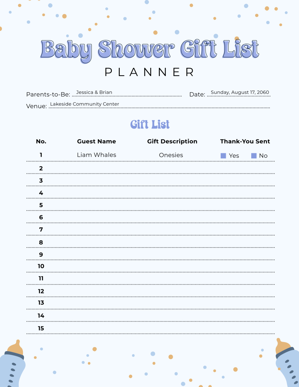 Free Baby Shower Gift List Planner Template