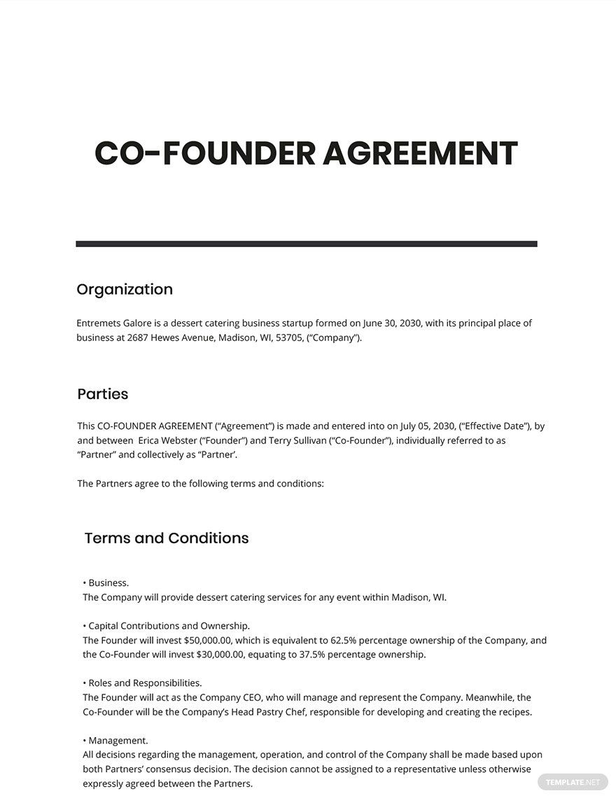 CoFounder Agreement Startup Template Google Docs, Word, Apple Pages