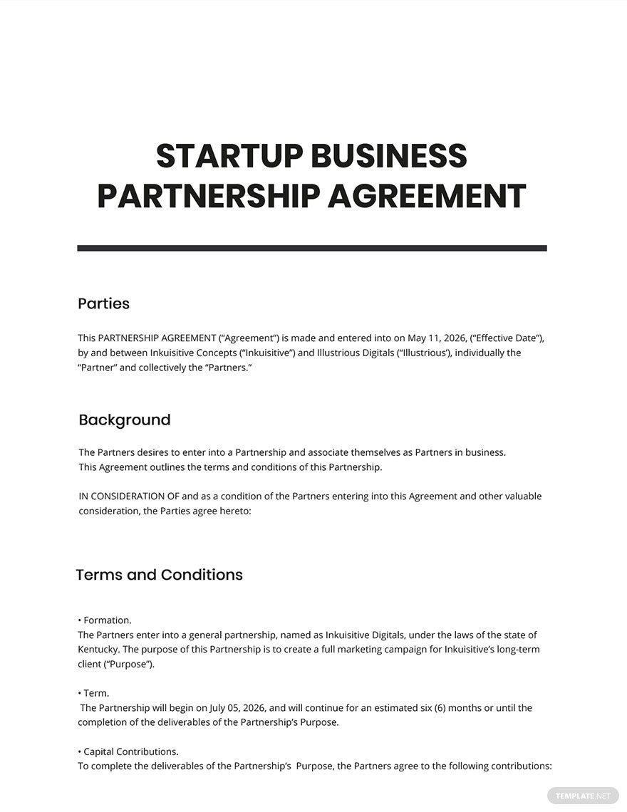 Startup Business Partnership Agreement Template