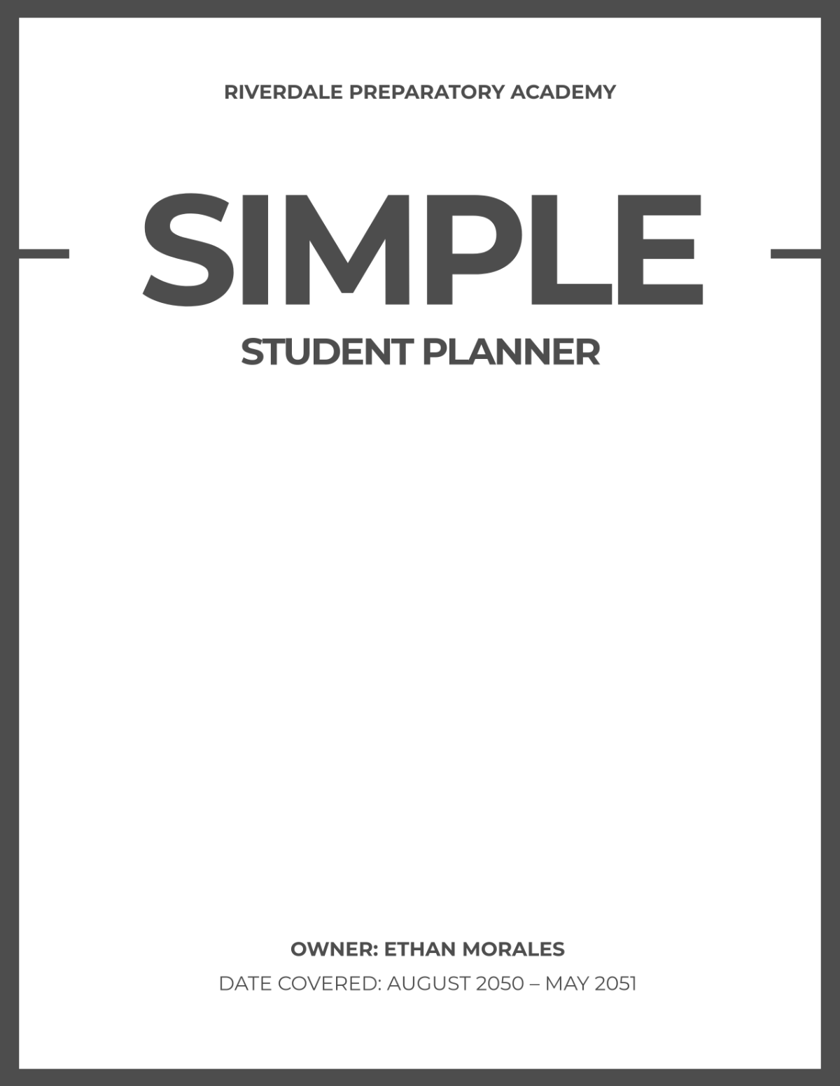 Free Simple Student Planner Cover Template to Edit Online