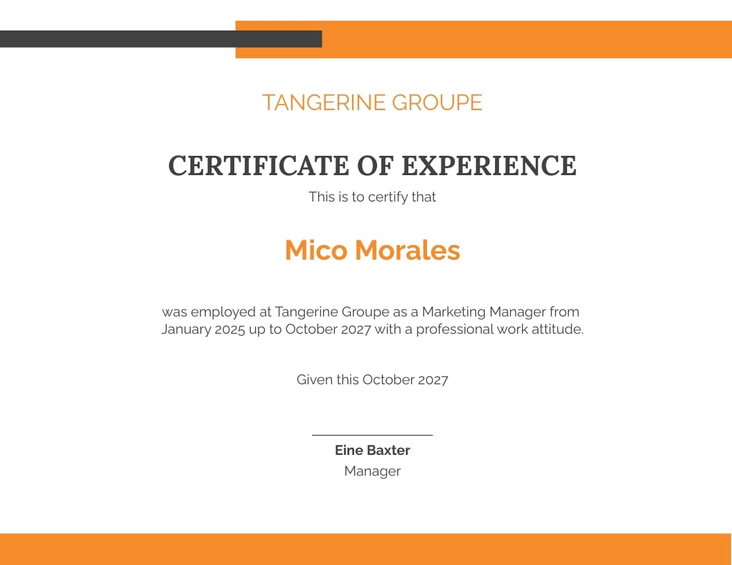 experience certificate format as manager
