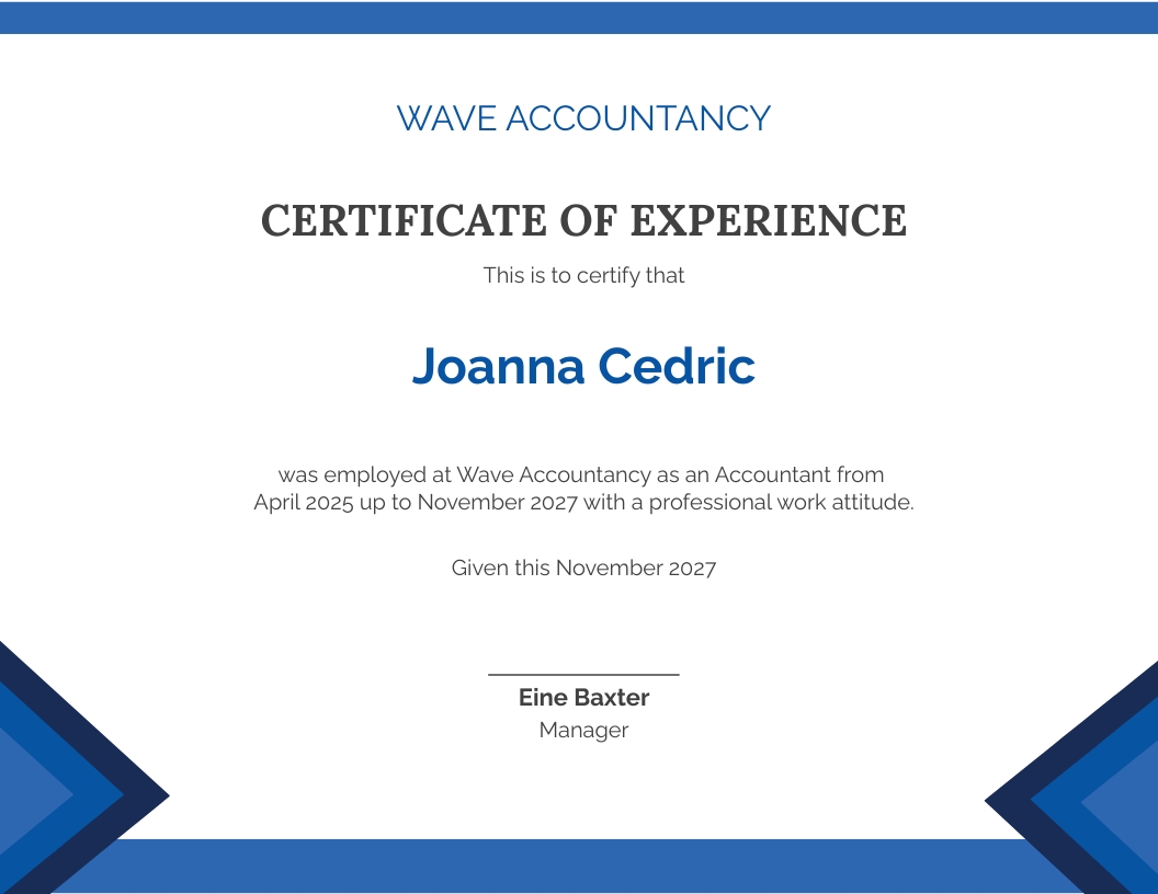 Accountant Job Experience Certificate Template - Word
