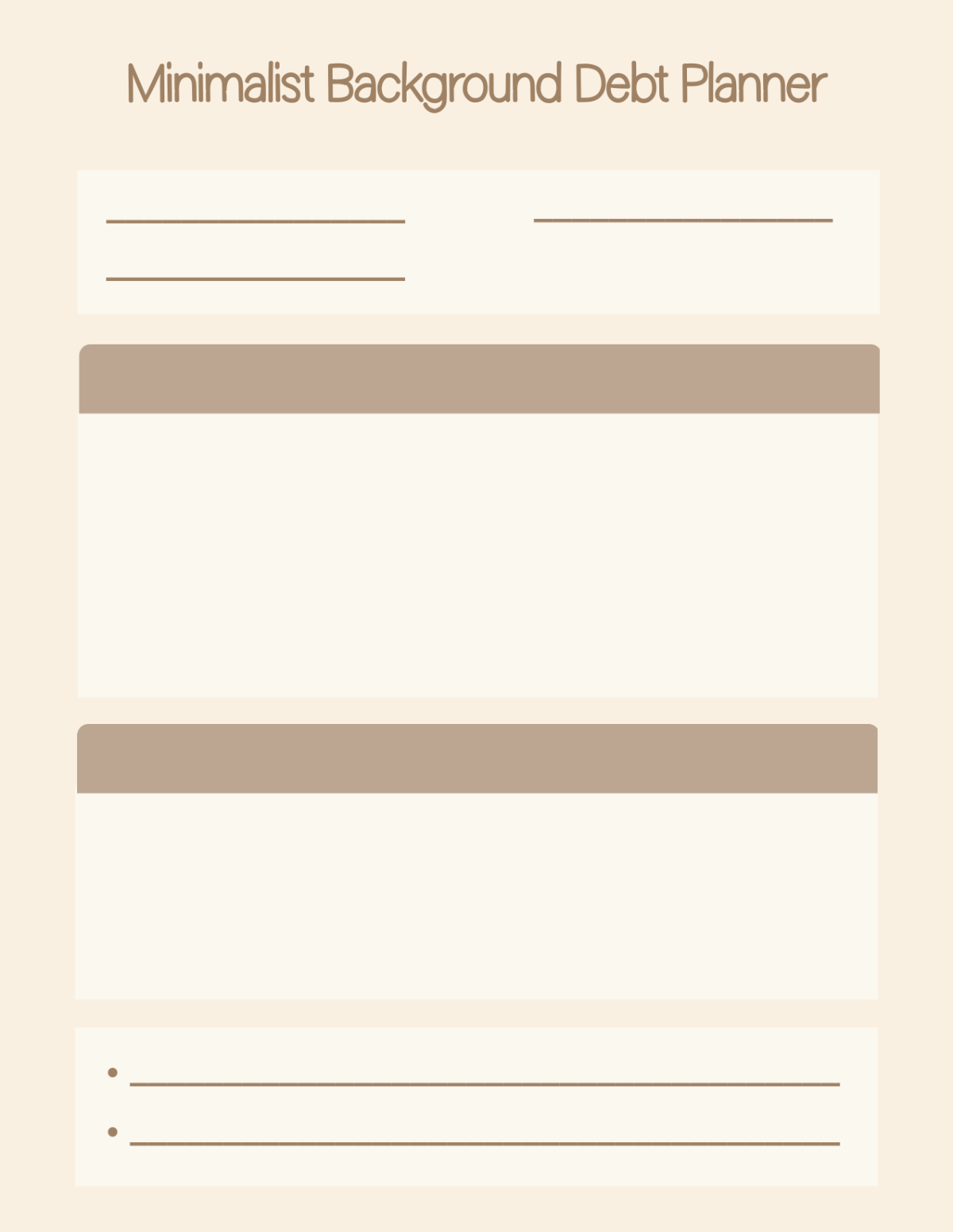 Free Minimalist Background Debt Planner Template to Edit Online