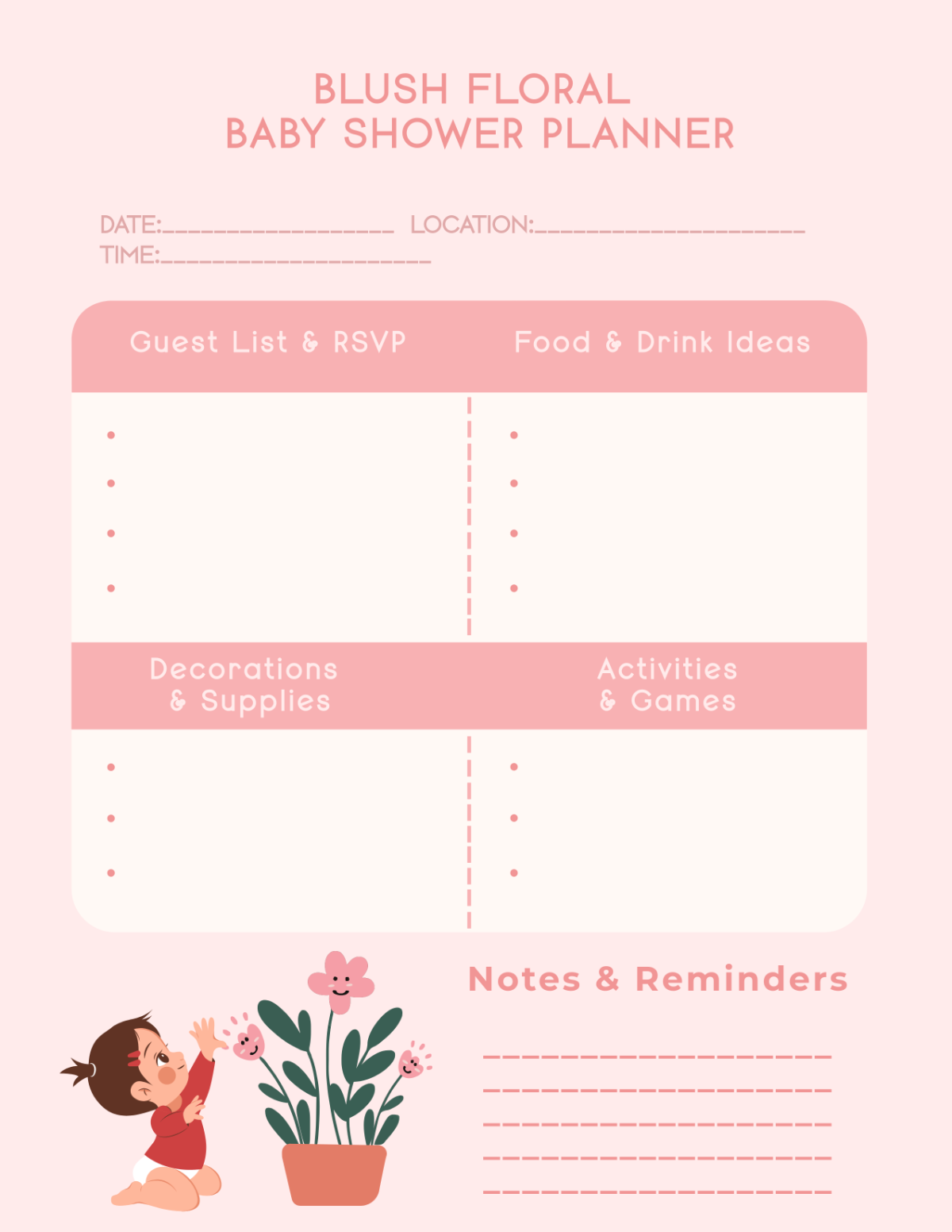 Free Blush Floral Baby Shower Planner Template to Edit Online