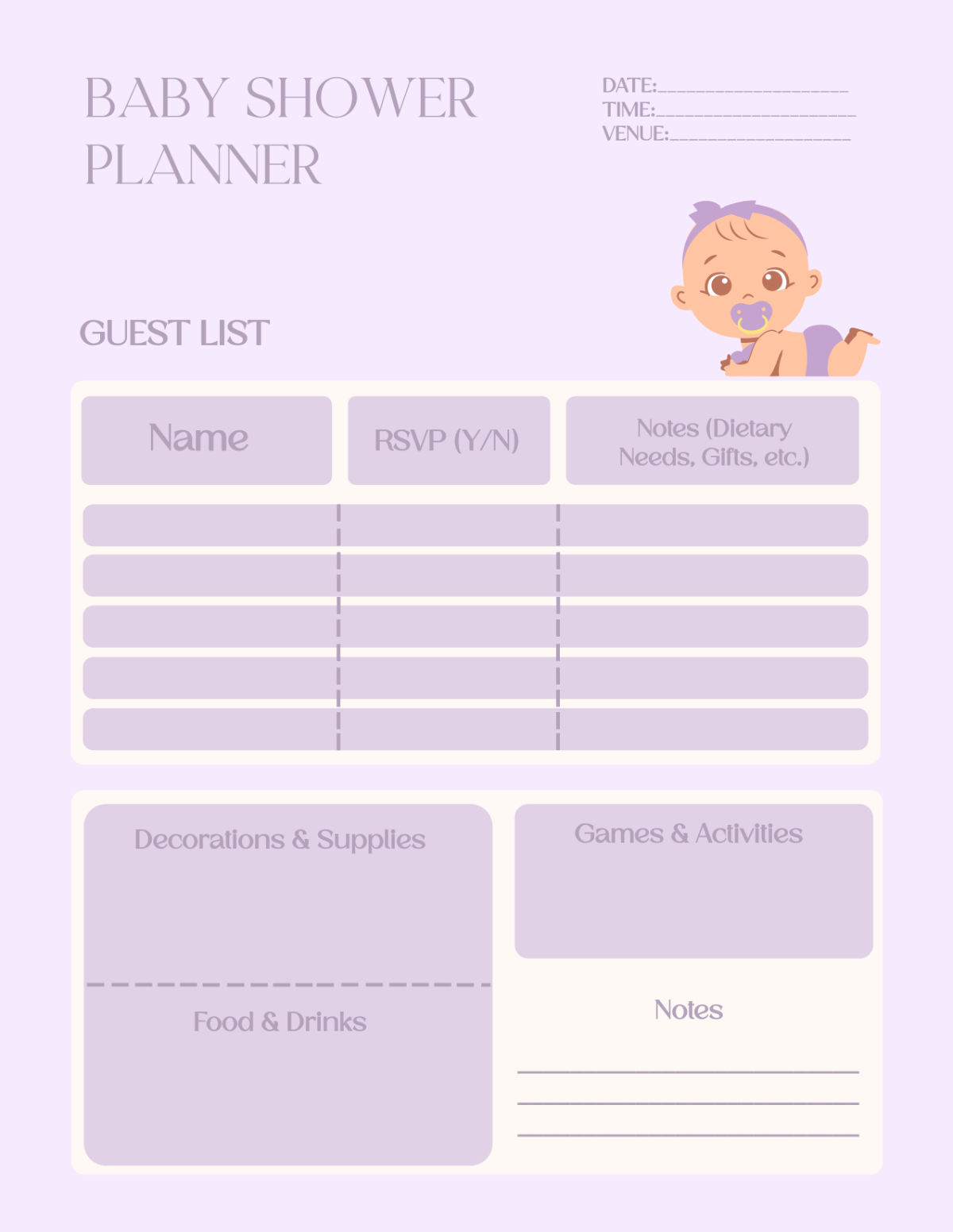 Free Editable Baby Shower Planner Template to Edit Online