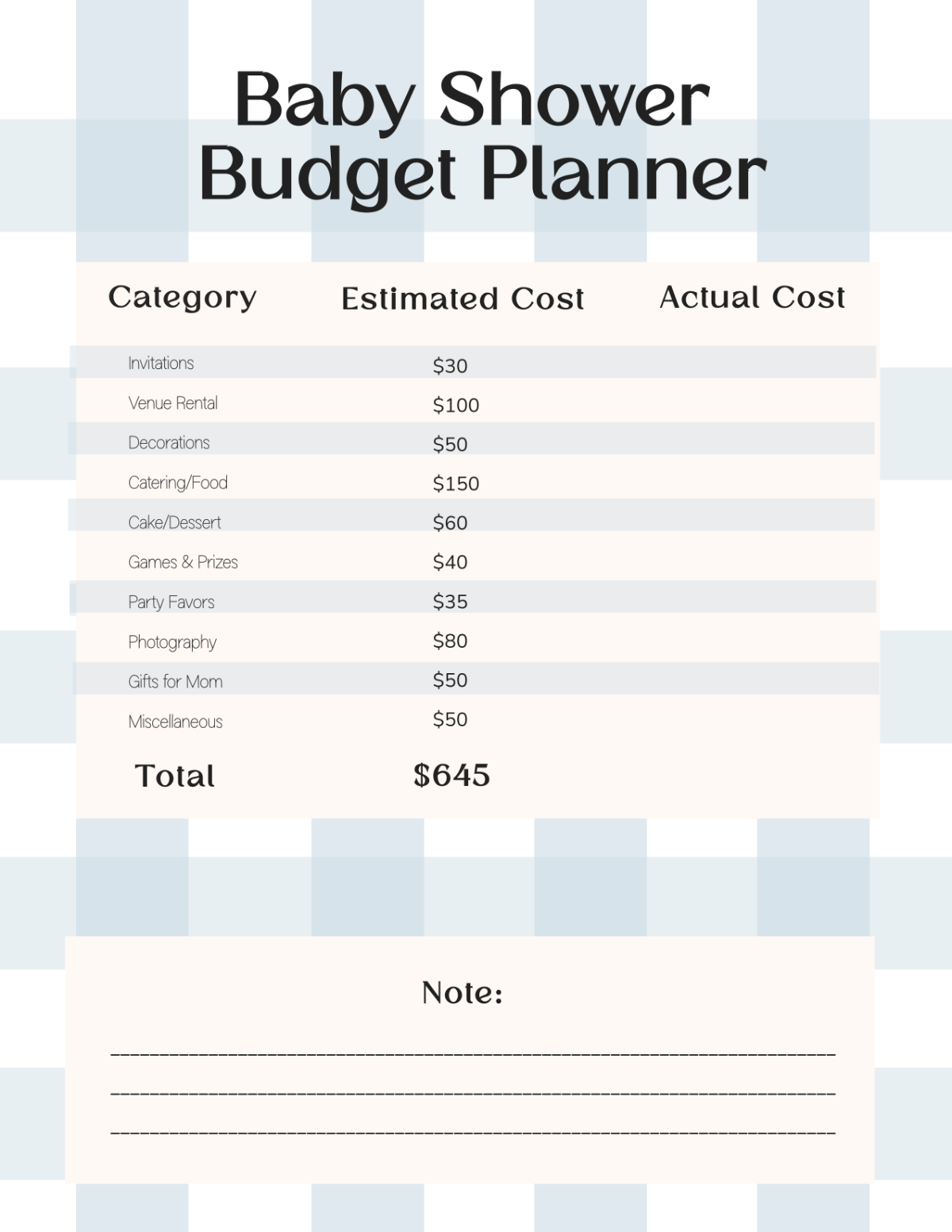 Free Baby Shower Budget Planner Template to Edit Online
