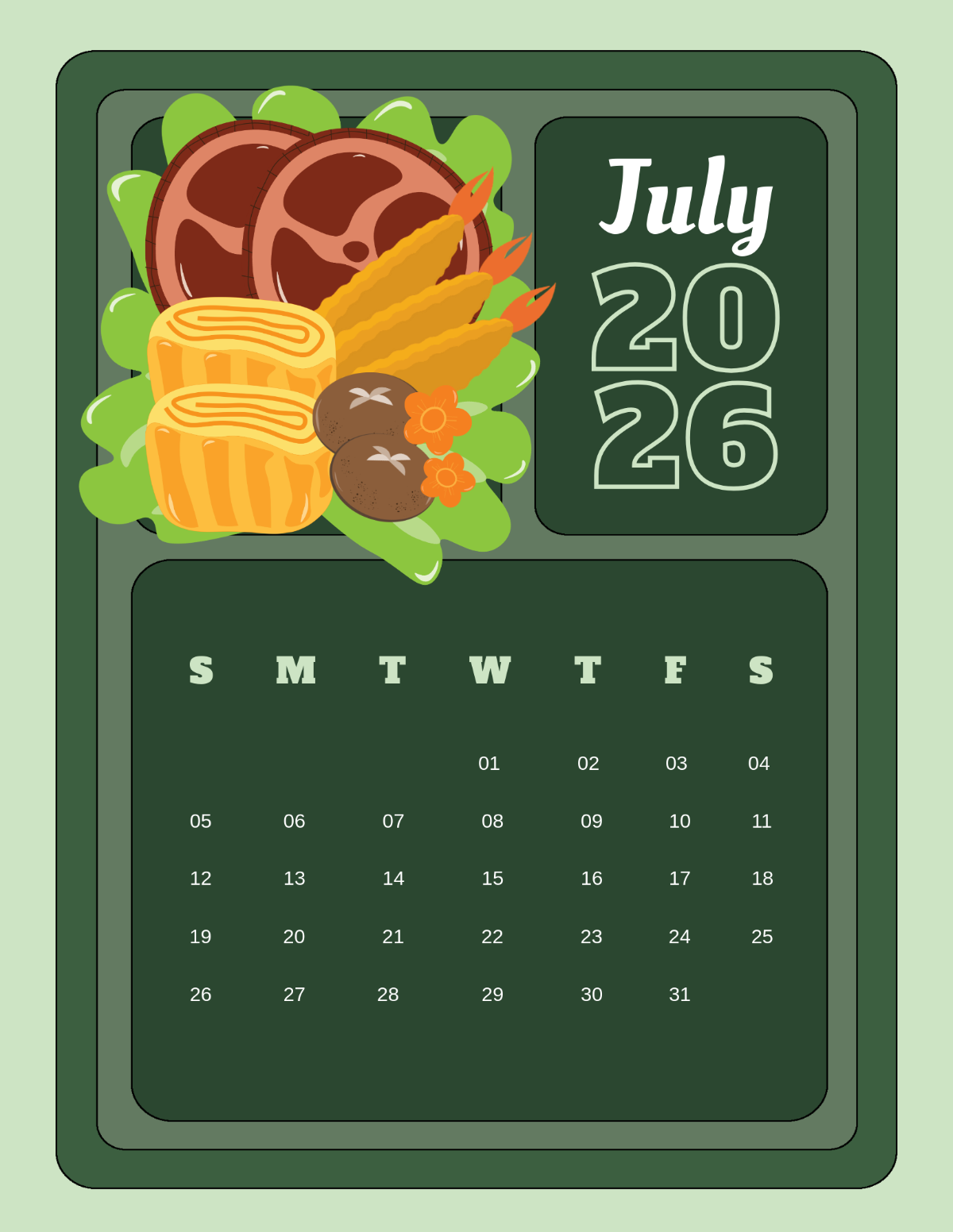 Free Creative July 2026 Calendar Template to Edit Online