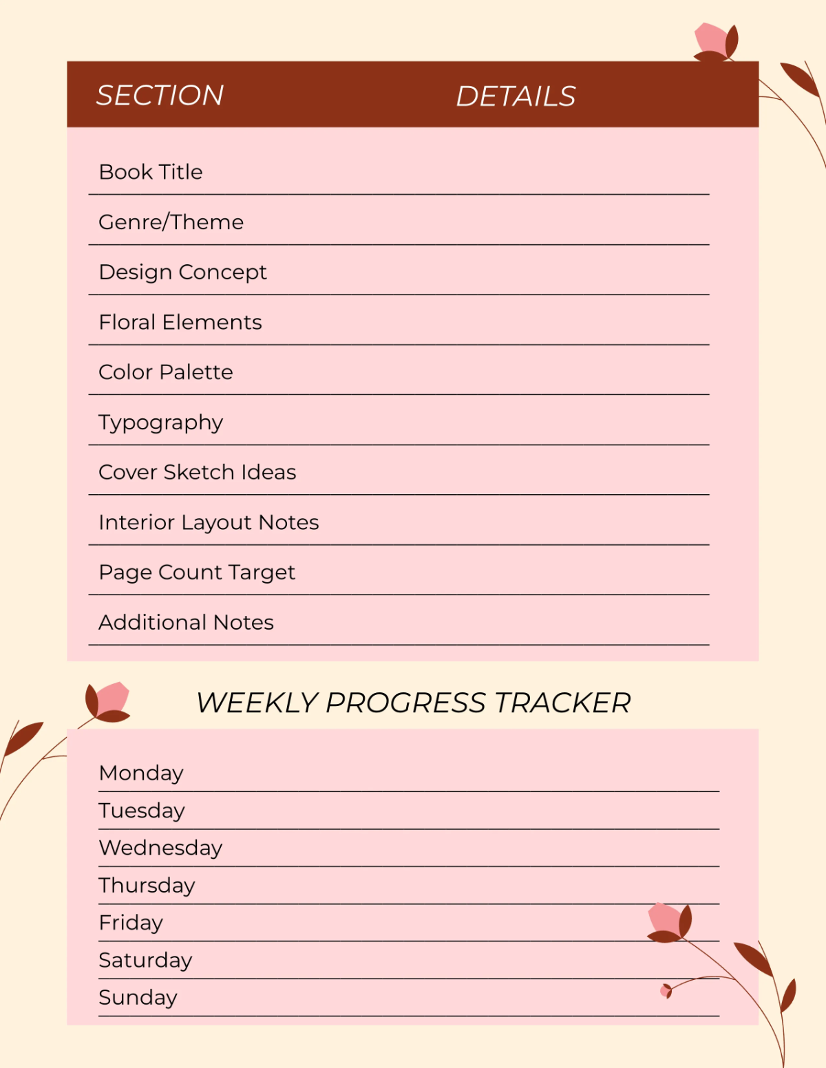 Free Floral Book Design Planner Template to Edit Online