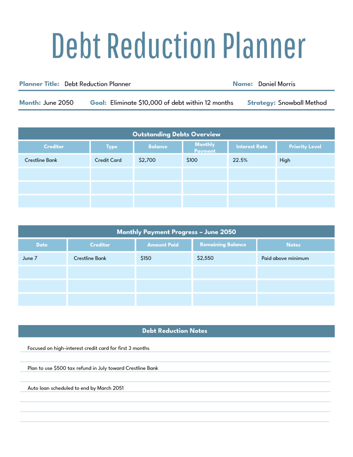Free Debt Planner Templates to Customize Online